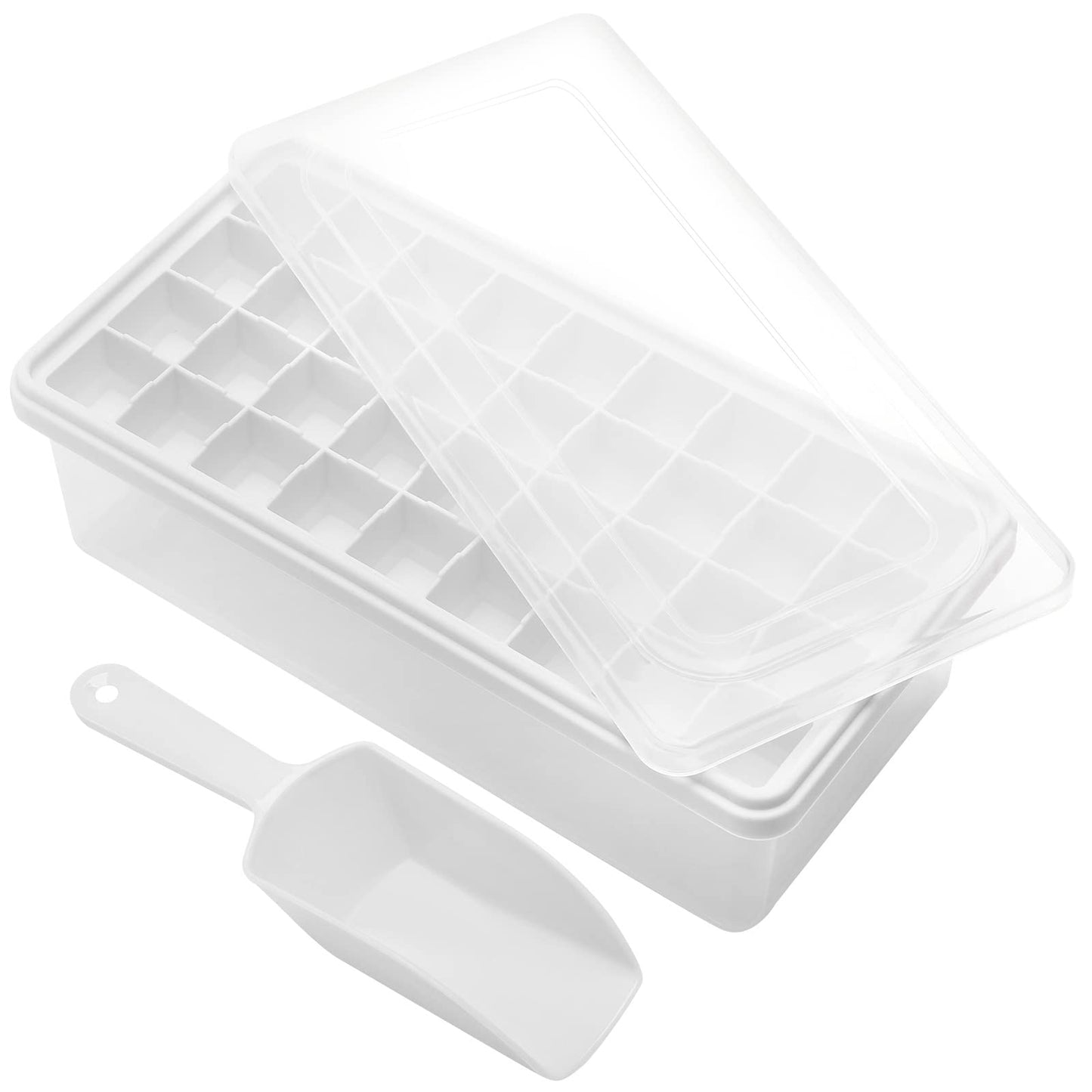 Silicone Ice Cube Tray with Leak-Proof Lid & Storage Bin for Freezer – BPA-Free 36-Piece Nugget Ice Molds, Spill-Resistant Cover & Ice Scoop Container Cover
