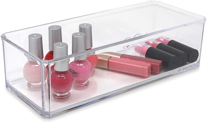 Isaac Jacobs Clear Acrylic Rectangular Stackable Storage Organizer, (9"L x 3.5"W x 2.5"H) Drawer Tray without Lid, Open-Top Organizer, Multi-Functional, Bathroom, Kitchen, Home, Office, Desk, Drawers