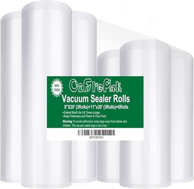 O2frepak 8RL Vacuum Sealer Bags Rolls 8"x20'(4)+11"x20'(4) for Food Storage