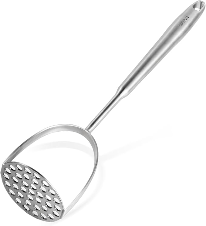 Potato Masher Stainless Steel,Wooden handle Potatoes Smasher, Manual Mashed Potato Masher Kitchen Tool for Avocado,Potatoes, Vegetables, 13.5Inch Long handle Large Heavy Duty Metal Mashing Utensil