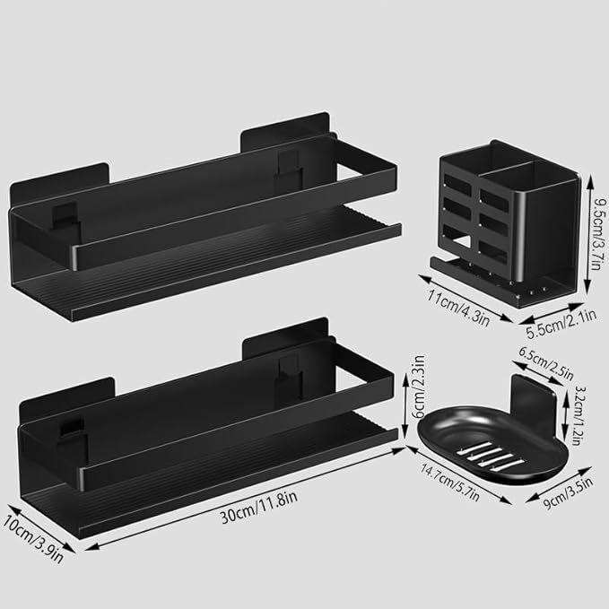 Shower Caddy,Shower Shelf 4 Pack - Bathroom Shower Shelf Rust-Proof Aluminum Adhesive Installation No Drilling Required, Suitable for Bathroom Storage and Home Decoration