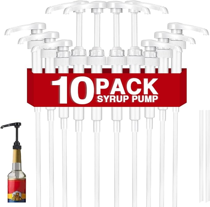 10 Pcs White Coffee Syrup Pump Dispenser, Compatible with 25.4 Oz/750ml Bottles, Great for Home & Coffee Bar Drinking Mixes, Tea, Beverage, Cocktails, Plus Spoons