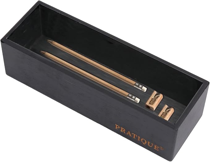 PRATIQUE Bamboo Drawer Organizer - Kitchen Utensil Organizer Silverware Tray Cutlery Holder，Office Desk Supplies and Accessories (12x3x2.6 inch)