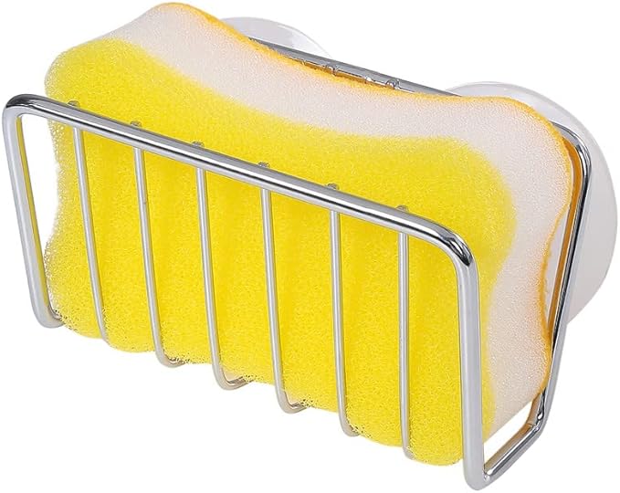 Toplife Sponge Holder for Kitchen Sink, Stainless Steel Suction Cup Sponge Caddy - Silver - 2 Pack
