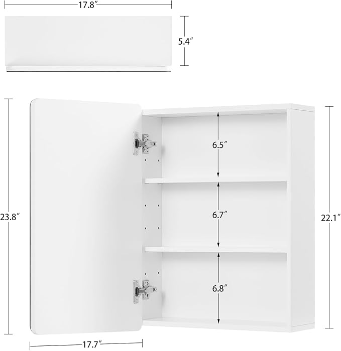 TEENFON Medicine Cabinet Mirror with 2 Adjustable Shelves, Bathroom Mirror with Storage, Recessed or Wall Mount Bathroom Cabinet, White UNGGX004W