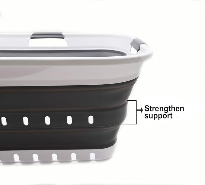 SAMMART 42L (11 gallon) Collapsible Plastic Laundry Basket - Foldable Pop Up Storage Container/Organizer - Space Saving Hamper/Basket (1, White/Dark Grey)
