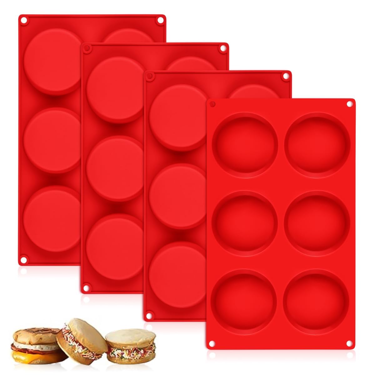 CAKETIME Muffin Top Pan, Silicone Egg Molds for Breakfast Sandwiches 3 Inch Round Silicone Baking Molds for Baking English Muffins, Whoopie Pies, Corn Bread, Egg Bites, Cookie, Tarts 3 Pack