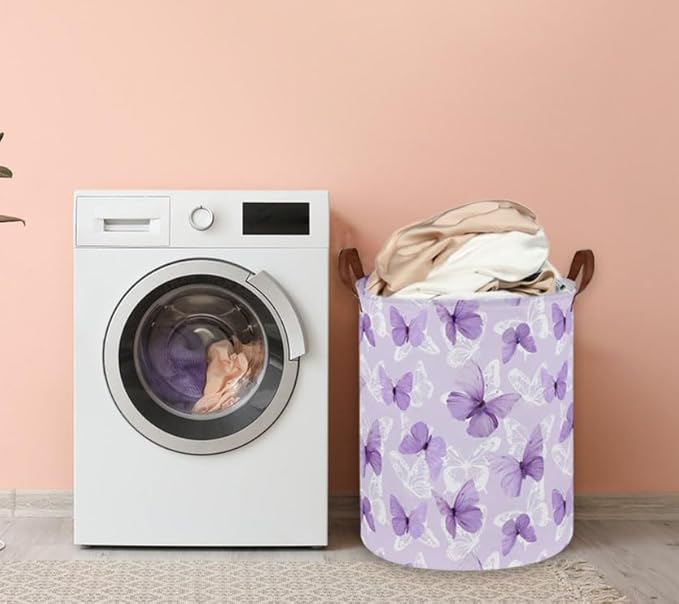 Kids Laundry Hamper,Butterfly Laundry Basket Collapsible Girls Storage Baskets for Home Decor,Office,Toy Organizer,(Purple Butterfly