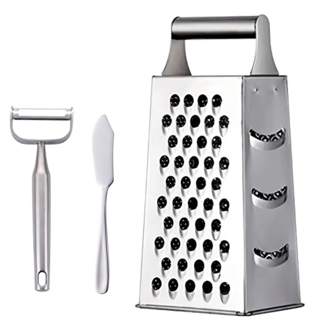 TEAHAHA 4 Sides Box Grater For Kitchen,Stainless Steel Cheese Grater With Handle,Multi-Function Vegetable Slicer Food Shredder For Chees,Ginger,Vegetables,Dishwasher Safe, Gold