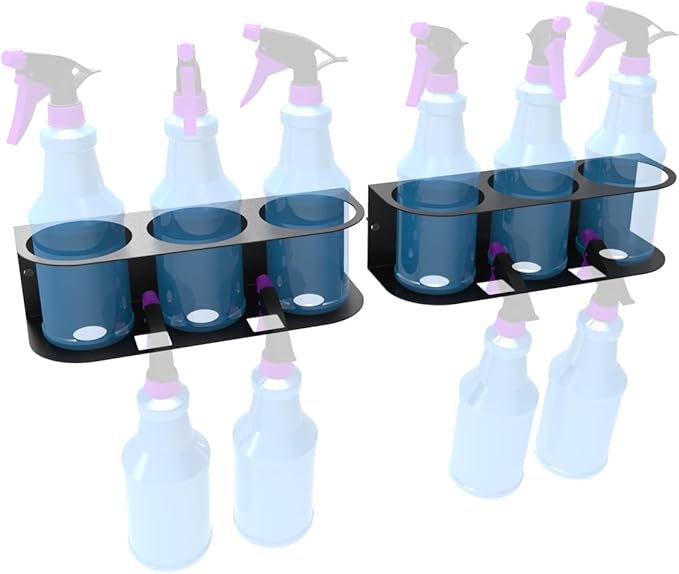 JINGCHENGMEI 3 Spray Bottles Holder, Steel Wall Mount Storage Organizer