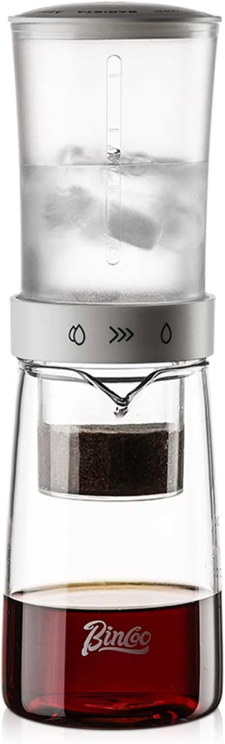 Bincoo Drip Cold Brew Coffee Maker,450ml High Borosilicate Glass Ice Drip Coffee Brewer,Adjustable Dual-Outlet Drip Speed, Constant Pressure Brewing