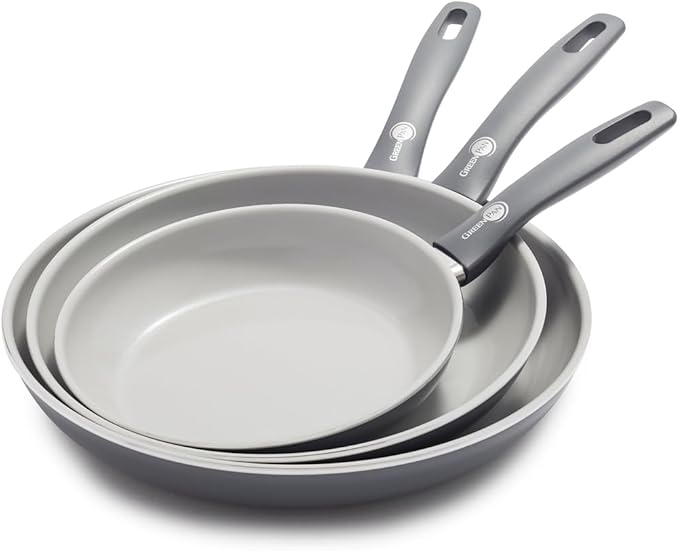 GreenPan Dover 8" and 10" Frying Pan Skillet Set, Healthy Ceramic Nonstick Coating, PFAS-Free, Dishwasher Safe, Comfort Grip Handle, Gray