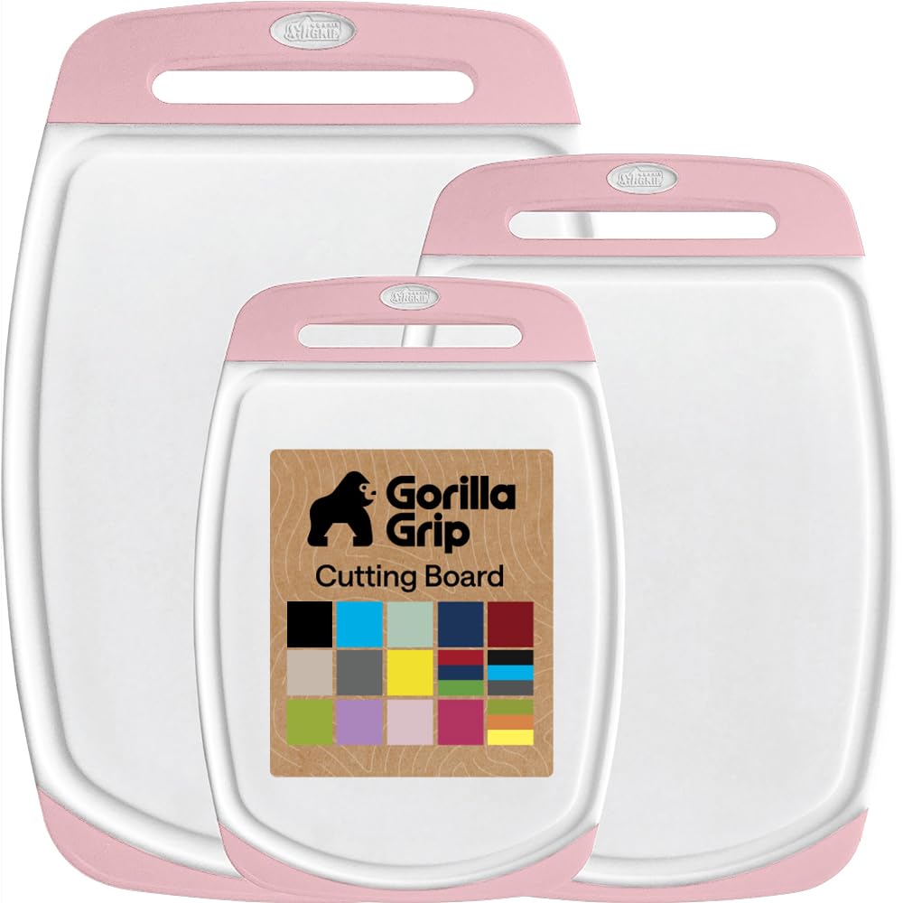 GORILLA GRIP BPA-Free Reversible Kitchen Cutting Board, Set of 3, Red