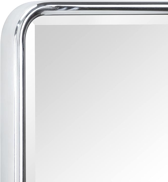 TEHOME Farmhouse Chrome Metal Framed Recessed Bathroom Medicine Cabinet with Mirror Rounded Rectangle Medicine Cabinet with Beveled Mirror, 16x24''