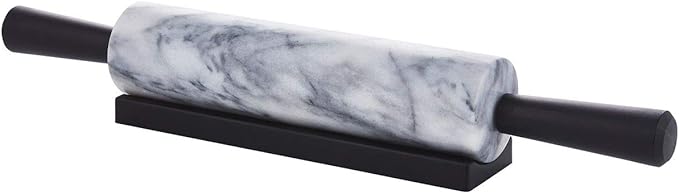 JEmarble Rolling Pin-Wooden Handles(White)(Premium Quality) Polished Surface 18-inch(10"Barrel) Genuine Stone Non-stick Save Effort Easy to Clean