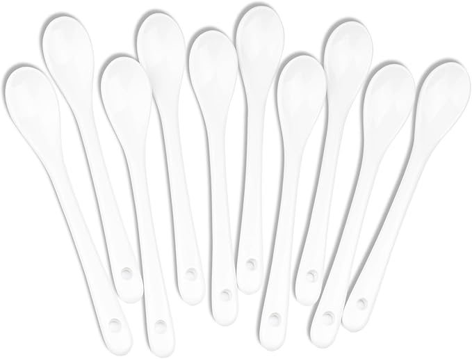White Long Handle Porcelain Spoons Coffee, Tea, Yogurt and Ice-cream, Cutlery Fitting Ceramic Spoons 5.1 Inch Set of 10 (10, 5.1 inch)