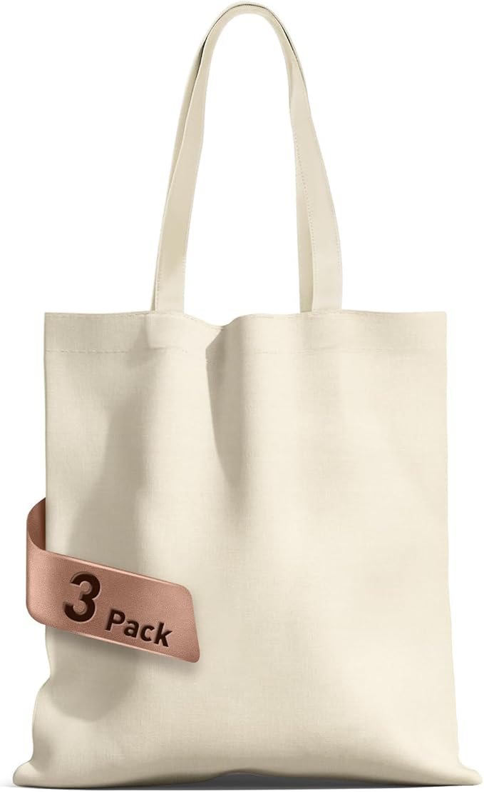 MOLOVA 1-Pack to 6-Pack Available Standard 14"x15" Premium Canvas Tote Bags,Load 55lbs,Reusable bag made of 6oz of natural canvas with Handles for Gift-Giving,Work,DIY Projects,Shopping(3 Pack)