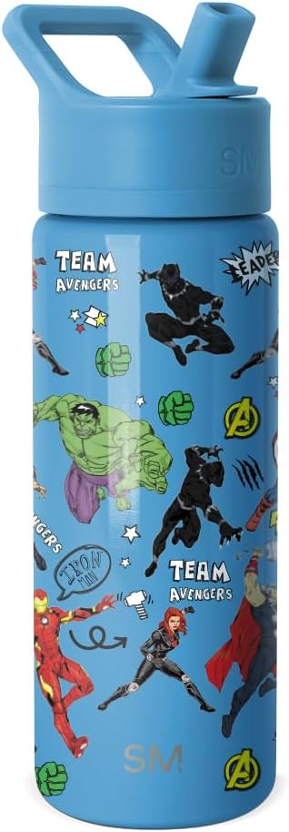 Simple Modern Kids Summit Water Bottle with Straw Lid | Marvel Avengers 18oz Stainless Steel Cup Insulated Tumbler for Boys, School | Avengers Heroes