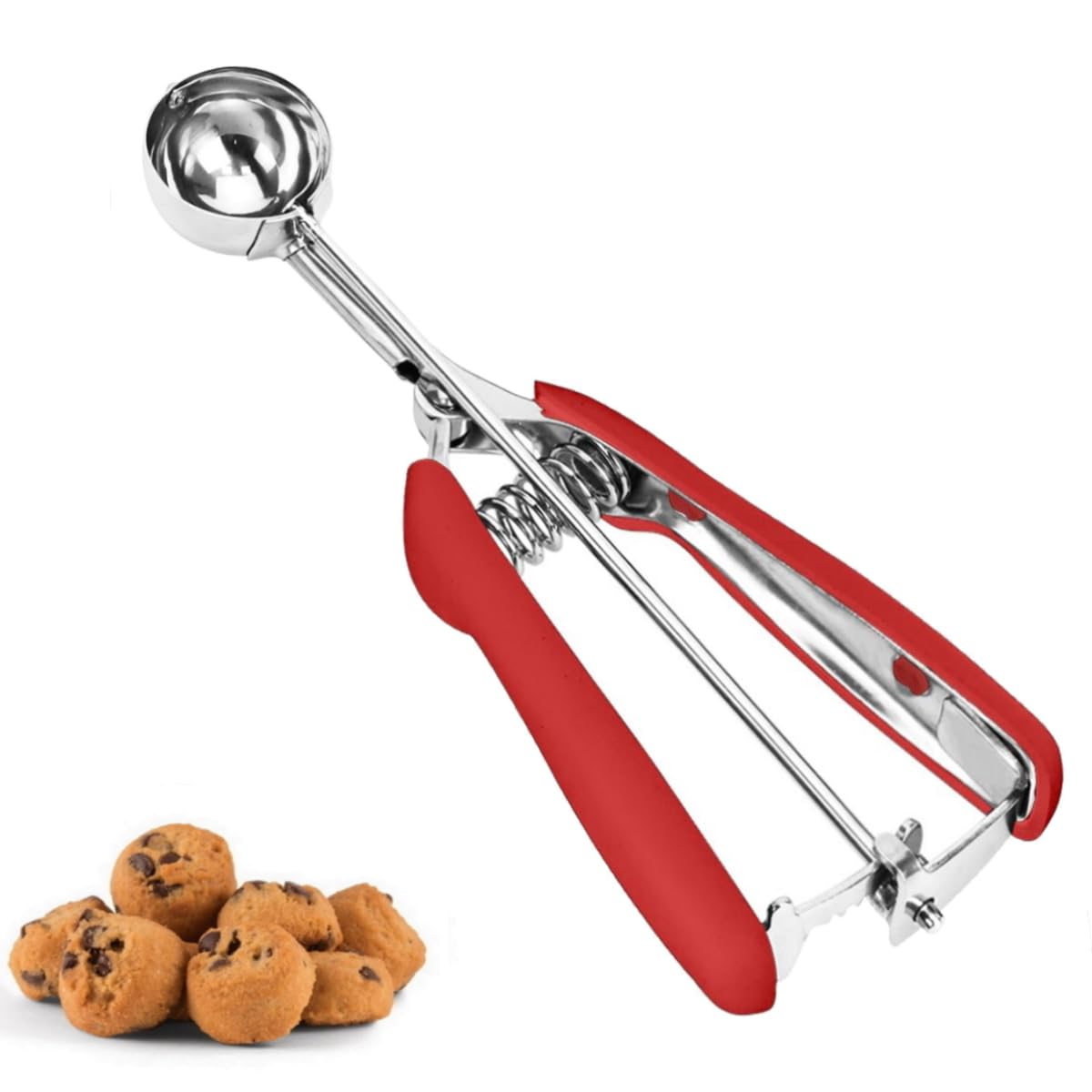 Cookie Scoop, Ice Cream Scoop, 1Tbsp/15 ml/0.5oz Cookie Scoops for Baking, 18/8 Stainless Steel Cookie Scooper for Baking, Cookie Dough Scoop with Non-slip Grip (Red)