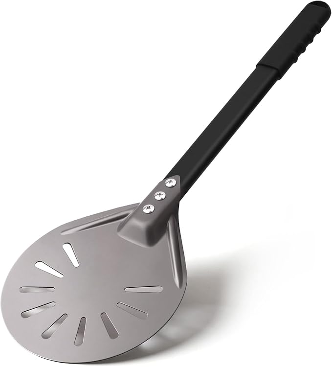 Newmeto Pizza Turning Peel 6 Inch Round Aluminum Perforated Pizza Peel Turner with Metal Handle Pizza Paddle for Homemade Pizza Oven Accessories