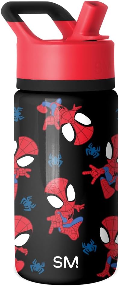 Simple Modern Kids Summit Water Bottle with Straw Lid | Marvel Spidey 14oz Stainless Steel Cup Insulated Tumbler for Boys, School | Go Spidey Go