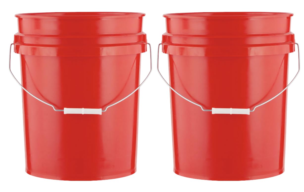 House Naturals 5 Gallon Premium HPDE Plastic Bucket - Made in USA Food Grade Container, BPA Free All Purpose Pail (5, Red)