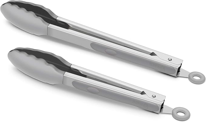 2 Pack Silicone Kitchen Tongs, 9 & 12 Inch, Stainless Steel, Purple