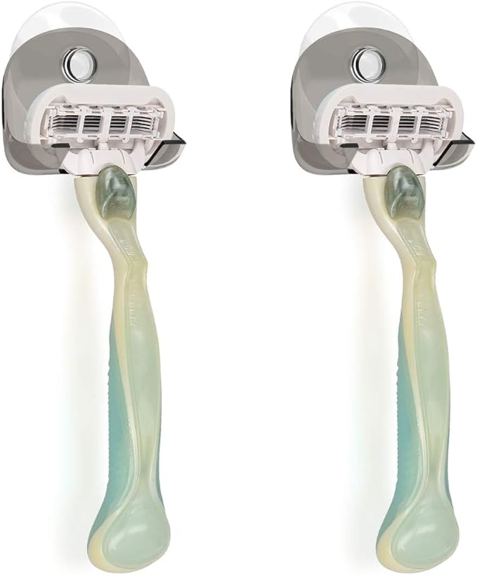 kwmobile 2x Razor Holder with Suction Cup - Self-Adhesive Shaver Wall Mount - Bathroom Organizer for Glass and Tiles - Black/Transparent