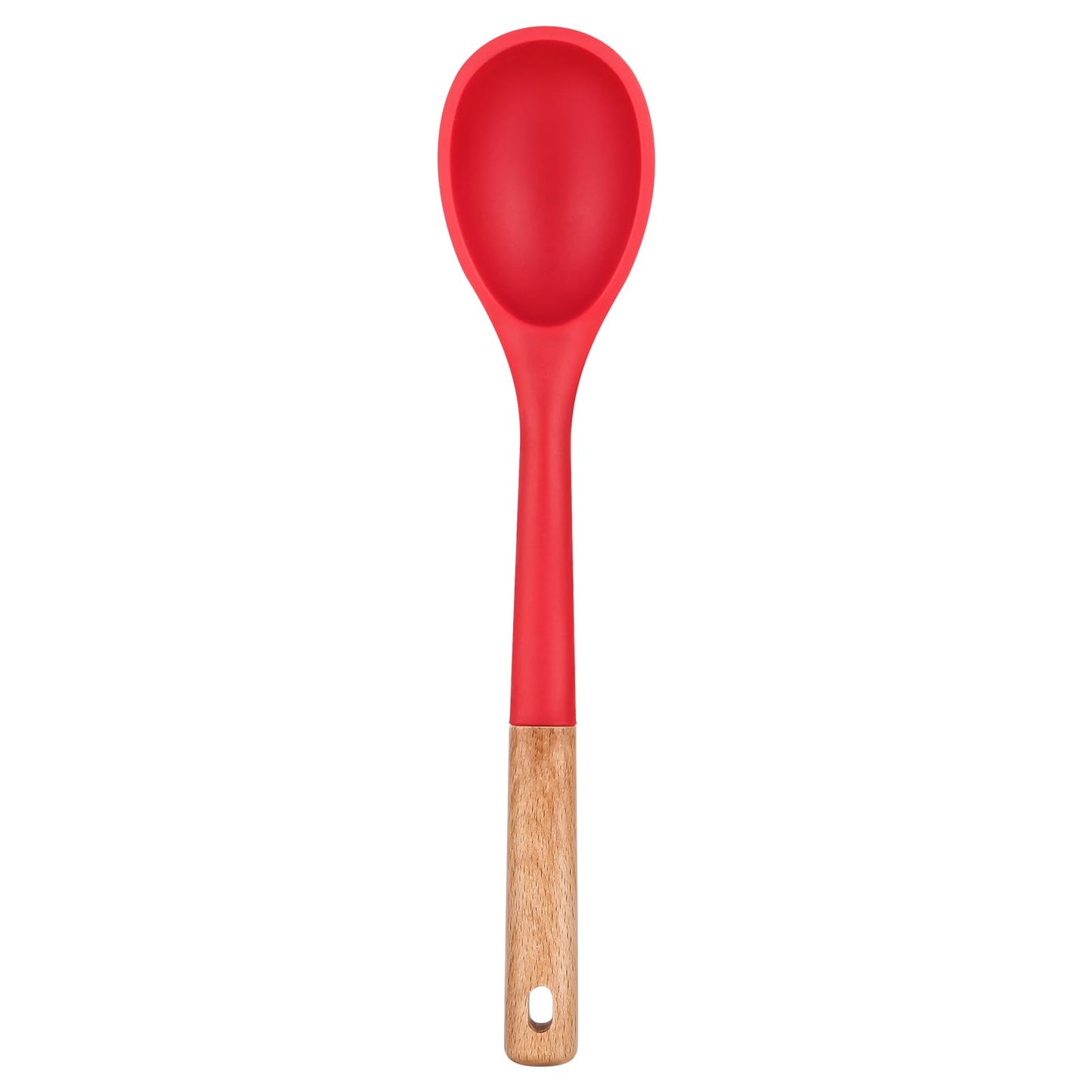 Badiano Large Silicone Cooking Spoons, Nonstick Solid Wooden Handle,13.2in