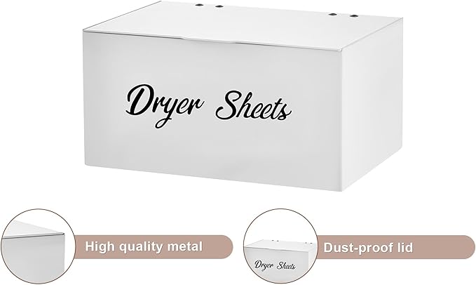 Dryer Sheet Holder for Laundry Room ,Metal Dryer Sheet Container with lid,Dryer Sheet Dispenser for Laundry Storage Organizition, Dryer Sheet Box,Fabric Sheet Holder,Laundry Detergent Sheets Dispenser
