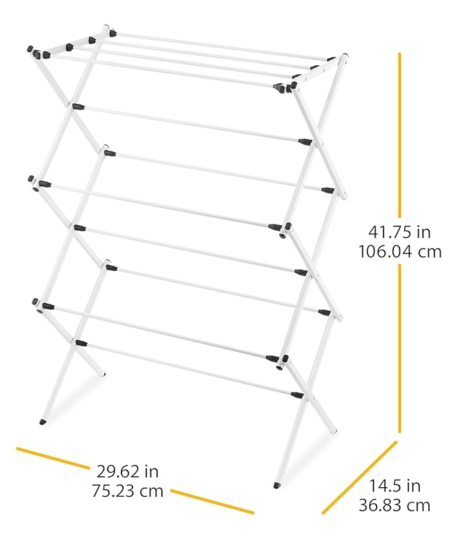 Whitmor Foldable Clothes Drying Rack: 3 Tier Laundry Drying Rack, Collapsible Drying Rack Clothing, Portable Space Saving Clothing Rack for Indoor Outdoor, 14.50" L x 29.625" W x 41.75" H, White