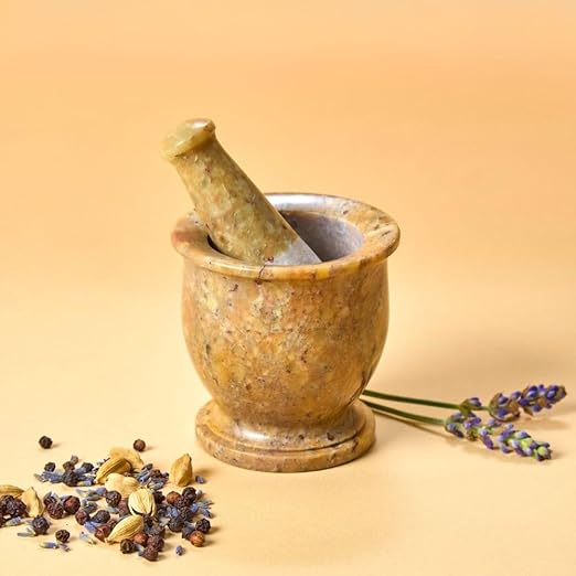 Stone Mortar and Pestle for Grinding Herbs and Spices, Made from Gray Soapstone, Small Size, 3 Inch Wide