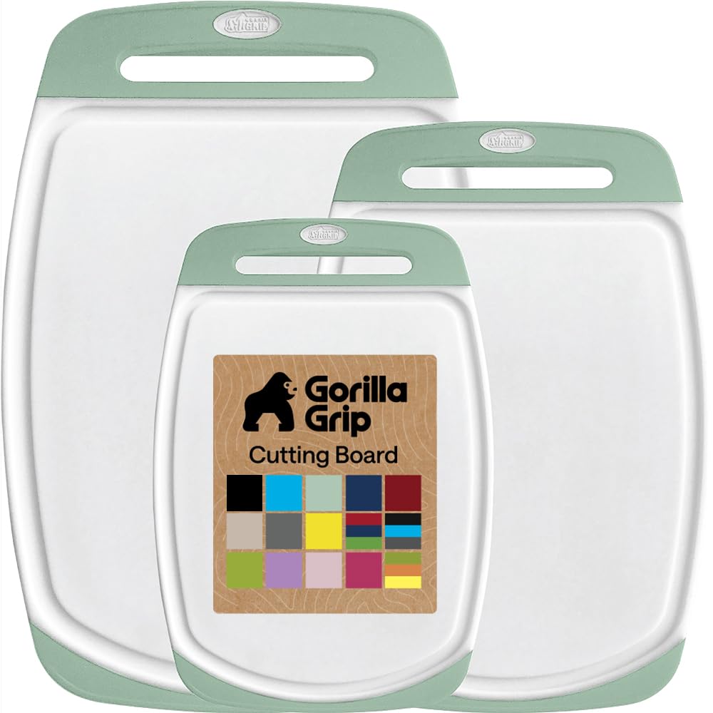 GORILLA GRIP BPA-Free Reversible Kitchen Cutting Board, Set of 3, Red