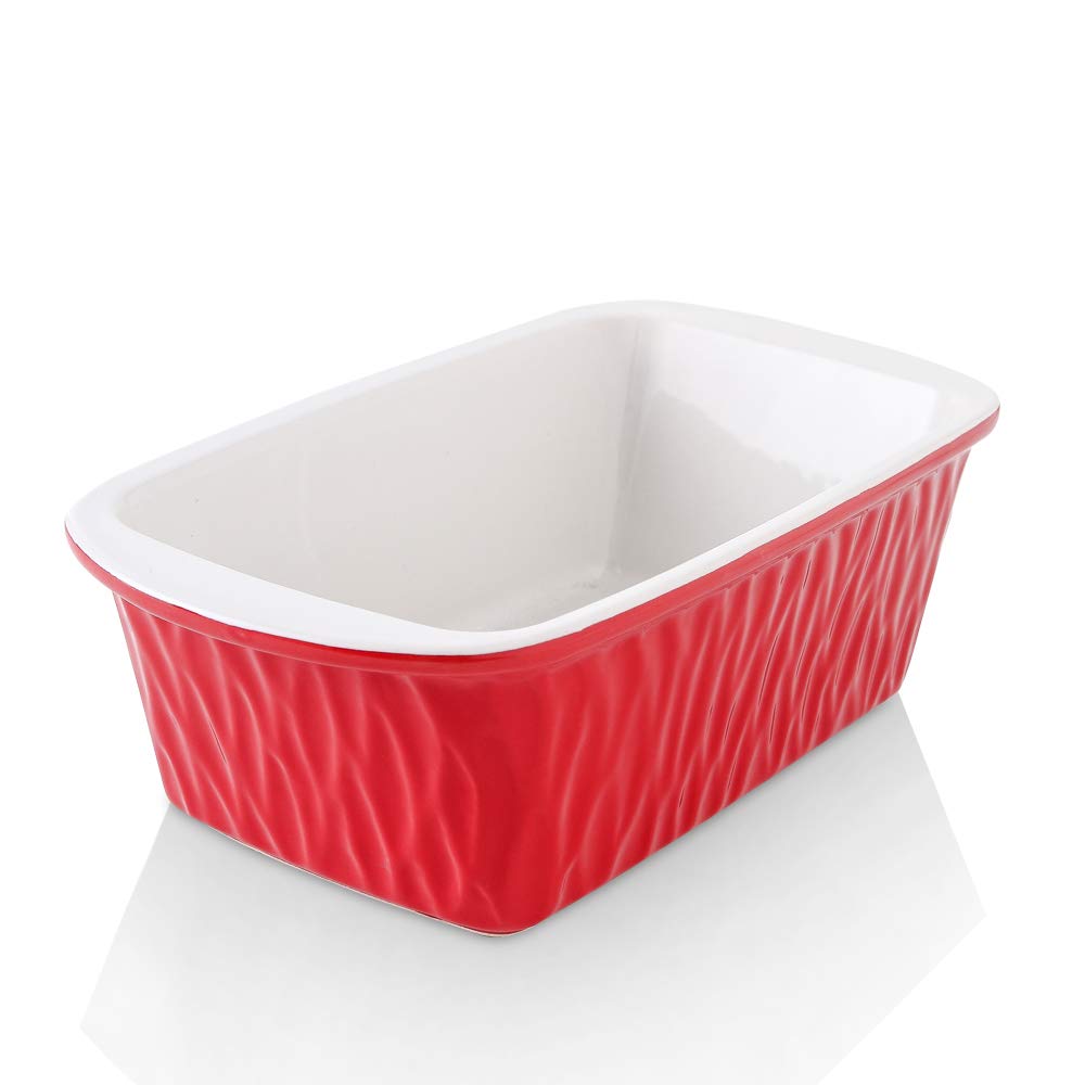 KOOV Ceramic Loaf Pan, Bread Baking Pan, 9 x 5 inch Baking Dish, Rectangular Bakeware for Cooking, Home Kitchen, Texture Series(Red)
