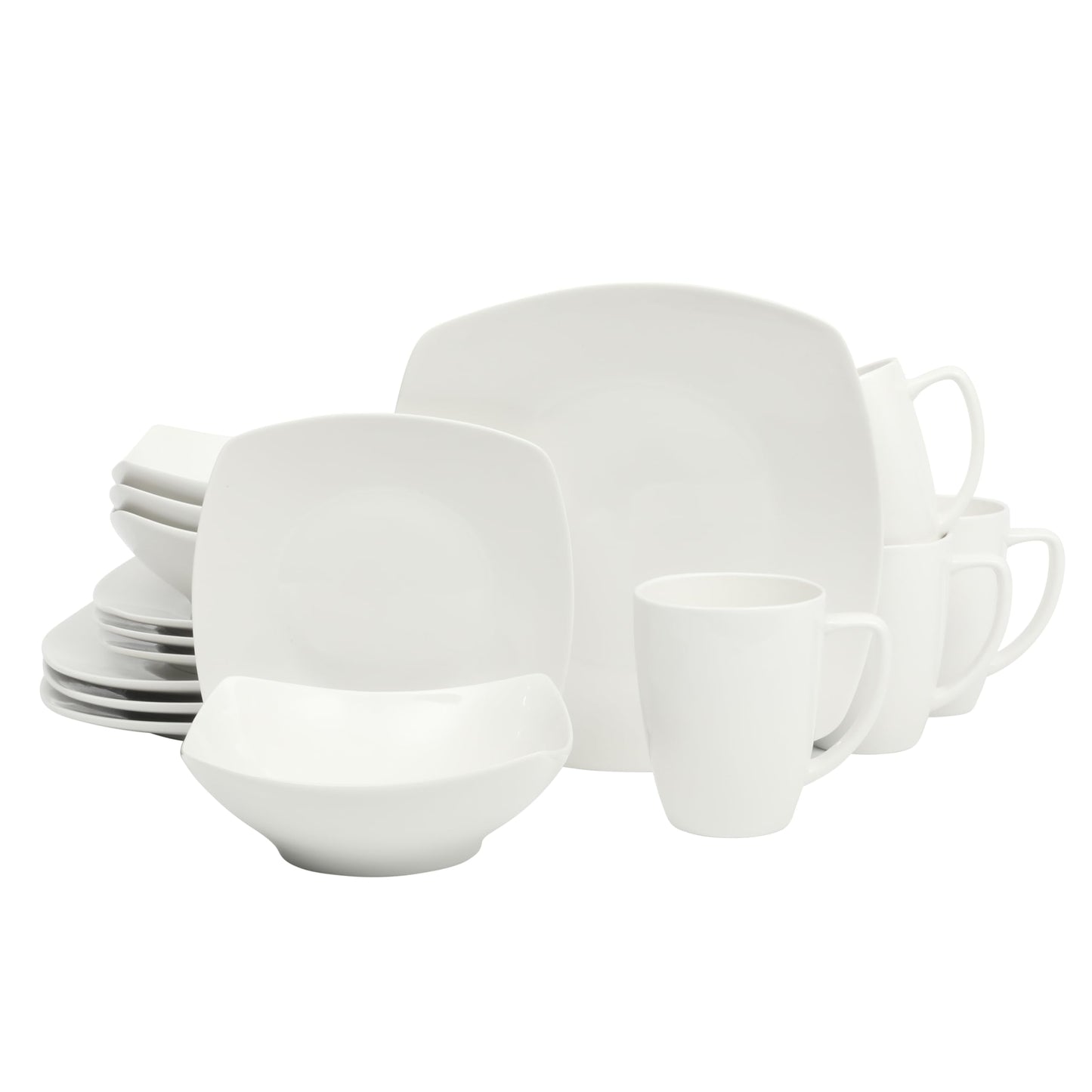 Gibson Home Zen Buffet Hard Square Porcelain Chip and Scratch Resistant Dinnerware Set, White, Service for 8 (24pcs)