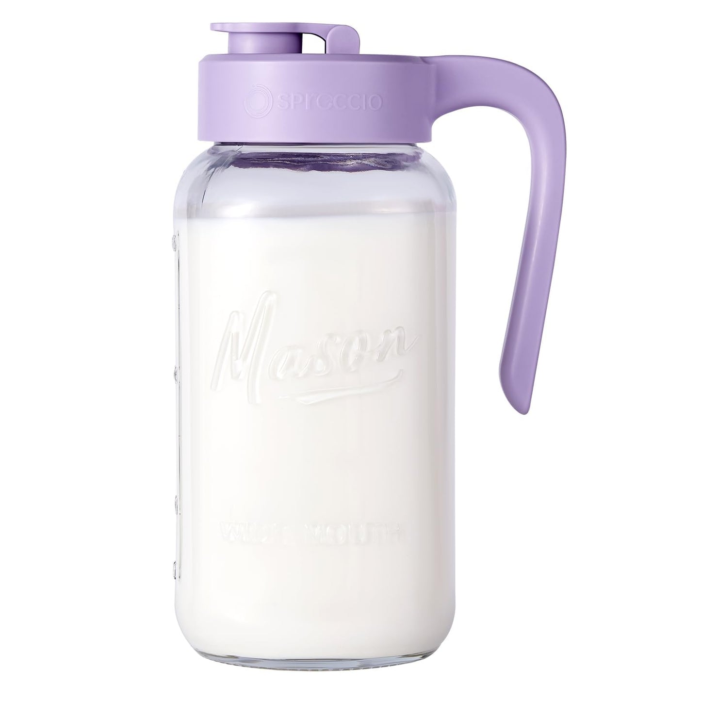 Spreccio Mason Jar Pitcher, 2 pcs 64 oz (2 quart), Glass Pitcher with Lid