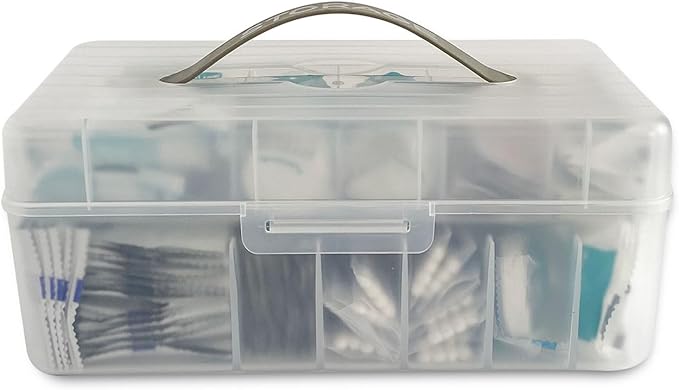Large Bandage Organizer with Lid, Plastic 2 Tiers Container for Home Medicine Cabinet, Office, School Use, Bandages Storage Holder for Fabric Adhesive Strip, Medical Elastic Wrap