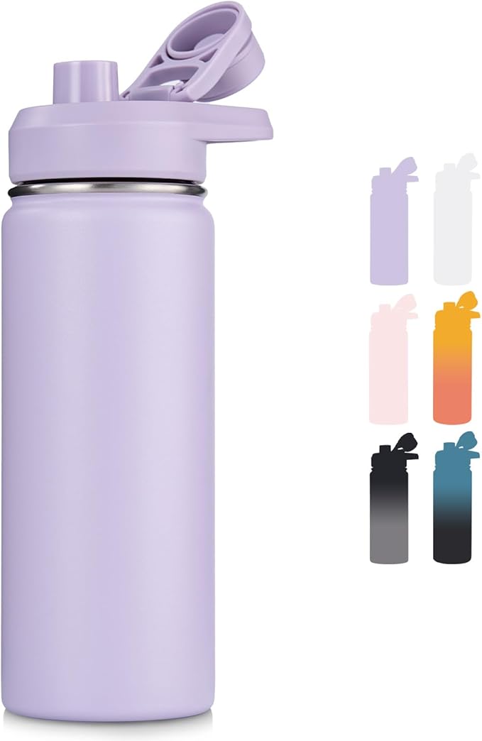 18 oz Insulated Water Bottle with Handle, 304 Stainless Steel Water Bottles with Wide Mouth, Double Wall Vacuum Sports Water Bottle, BPA Free, Keep Cold and Hot, Purple
