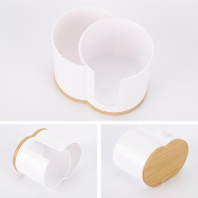 Tbestmax Qtip Dispenser 2-Grid Cotton Ball , Swab, Round Pads Holder for Bathroom Container Organizer, Plastic, White