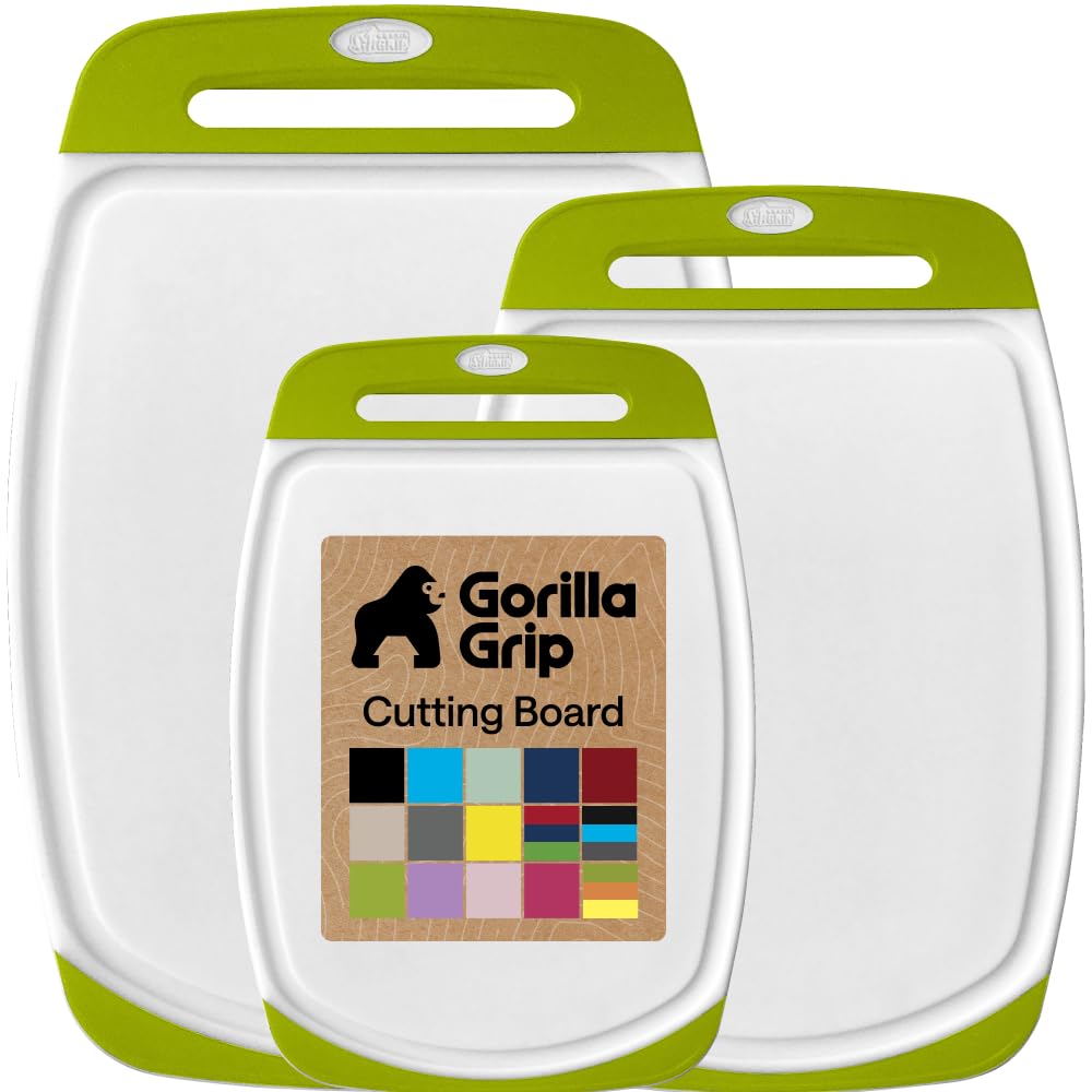 GORILLA GRIP BPA-Free Reversible Kitchen Cutting Board, Set of 3, Red