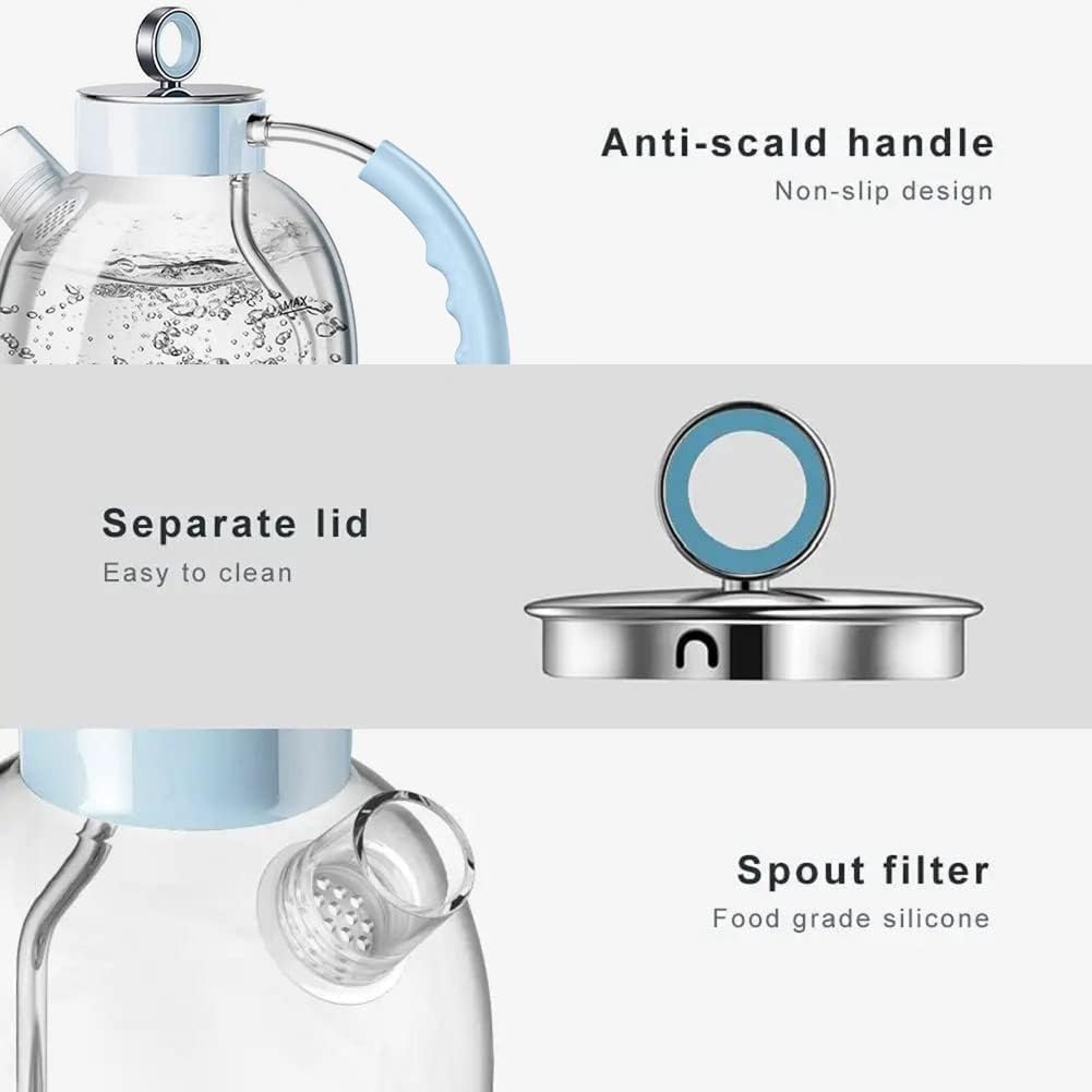 ASCOT Electric Kettle, Glass Electric Tea Kettle Gifts for Men/Women/Family 1.5L 1500W Borosilicate Glass Tea Heater, with Auto Shut-Off and Boil-Dry Protection (Blue)