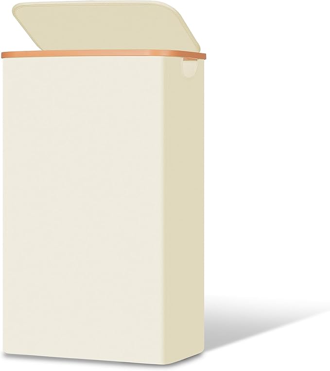 Slim Laundry Basket with Lid, Narrow Dirty Clothes Hampers for Laundry with Handle, Skinny Laundry Bin for Laundry Room, Dorm, Bedroom and Bathroom, 19.8 Gallon (75L) Beige