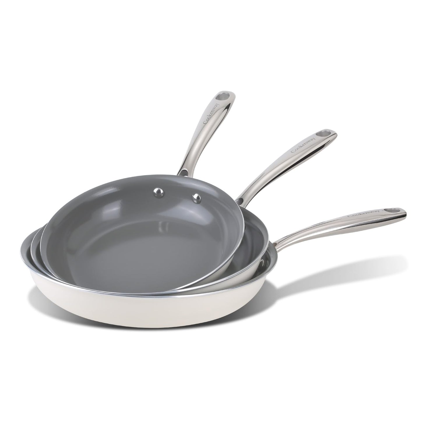 Cookersway Ceramic Nonstick Frying Pan Set - 3-Piece Skillet Set (8", 9.5", 11"), PFOA & PFAS Free, Stay Cool Handle, Dishwasher Safe, Induction Compatible Cookware for Omelet, Sauté, Fry