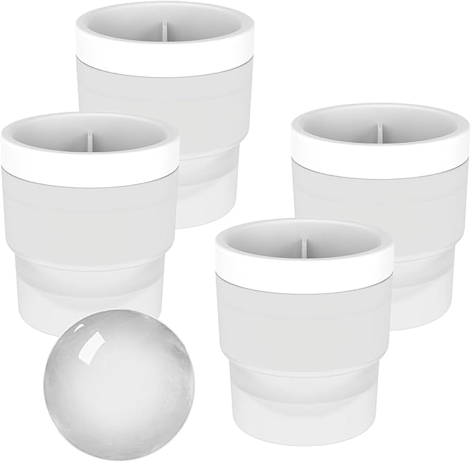 DAPOWER Ice Ball Maker Mold - Set of 4, Round Ice Cube Mold, 2.4 Inch Sphere Ice Cubes for Whiskey, Cocktails, Bourbon (4, White)