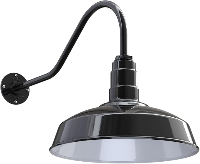 11" Straight Arm Barn Light Outdoor | Farmhouse | Modern Gray/Brass