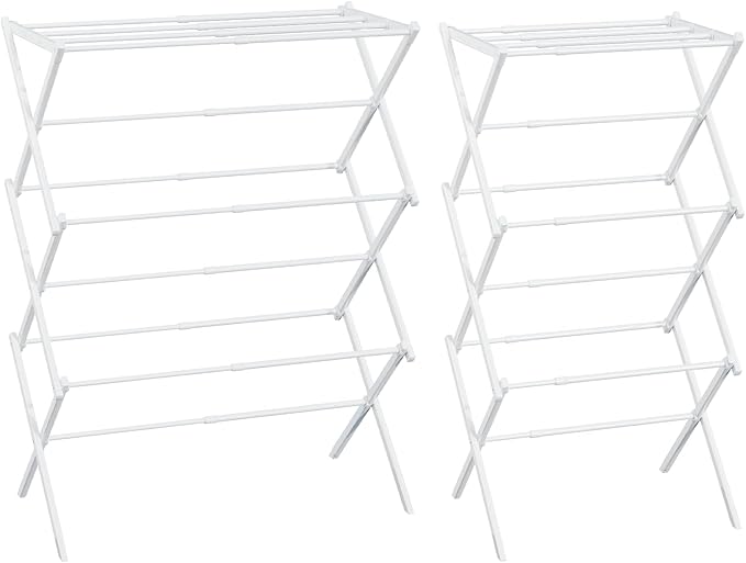 Foldable Drying Rack Clothing, 3-Tier Portable Clothes Drying Racks for Indoor & Outdoor, Anti-Rust Compact Laundry Rack Collapsible, White 28" D x 10" W x 35" H