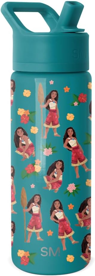 Simple Modern Kids Summit Water Bottle with Straw Lid | Disney Moana 18oz Stainless Steel Cup Insulated Tumbler for Girls, School | Moana Oceana