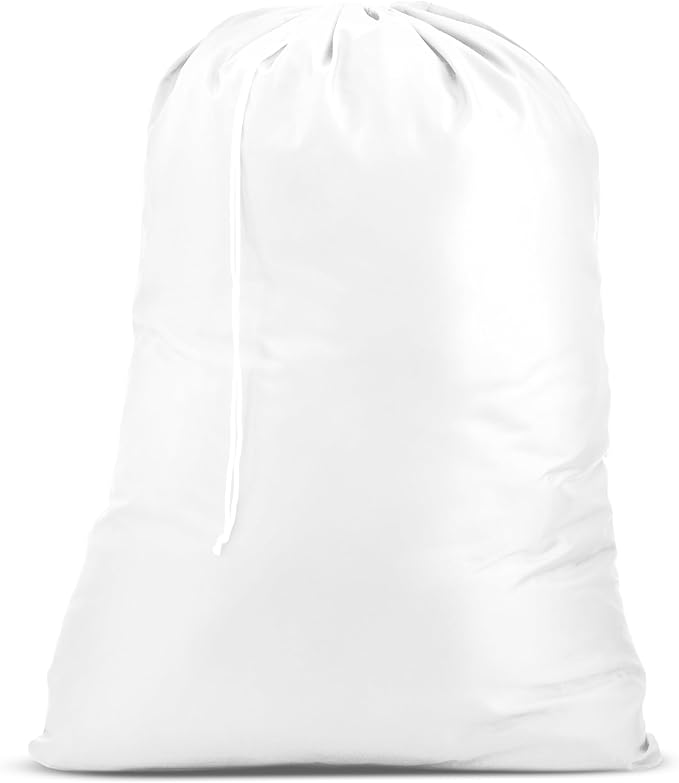Nylon XL Laundry Bag - Locking Drawstring Closure, Machine Washable, These Large Bags Will Fit a Laundry Basket and Strong Enough to Carry up to Two Loads of Clothes (White | 30" x 40")