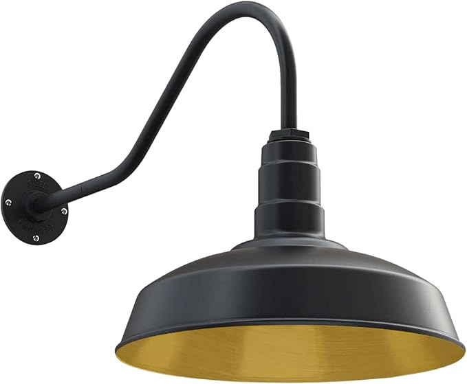 11" Straight Arm Barn Light Outdoor | Farmhouse | Modern Gray/Brass