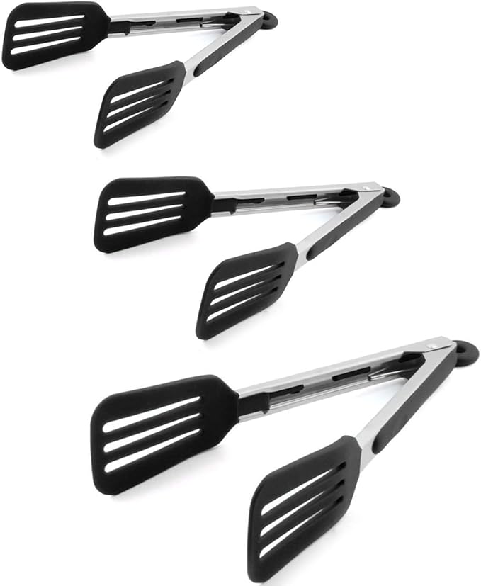 Cooking Tongs 9" and 12" Stainless Steel Kitchen Silicone Serving Tongs